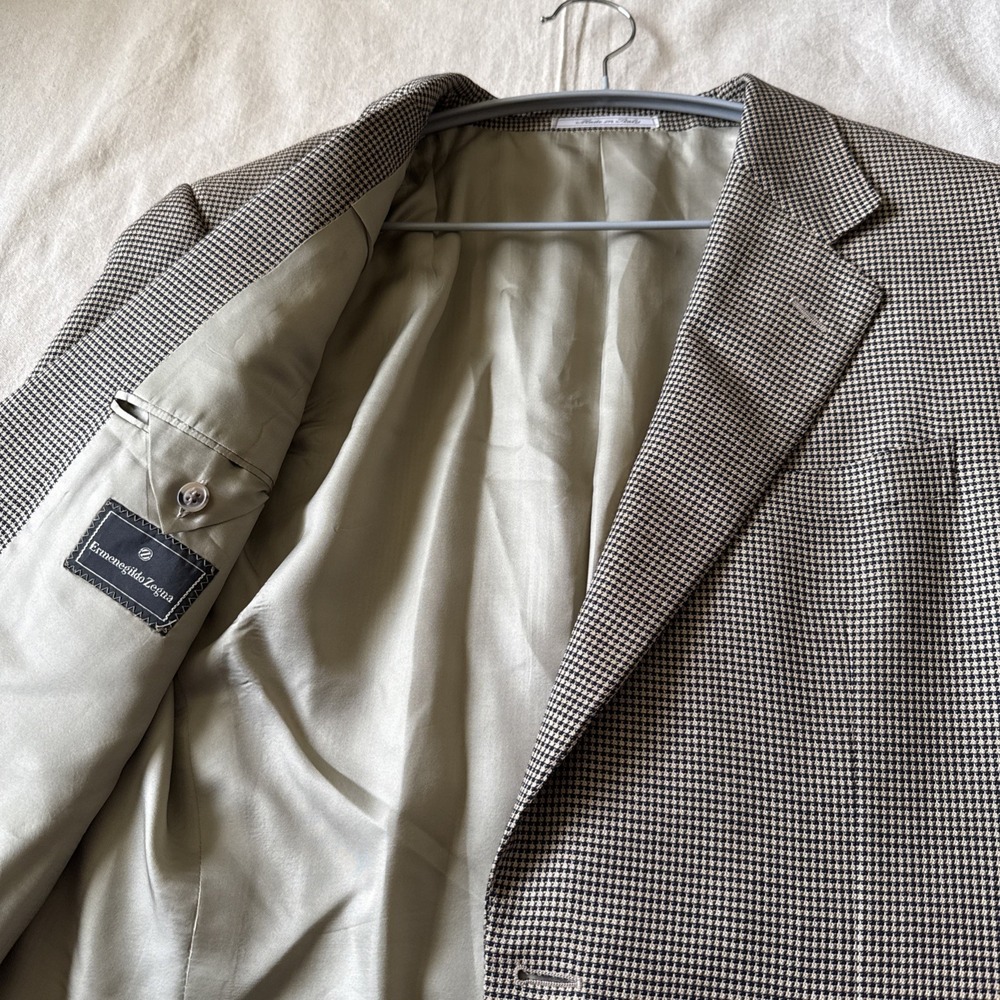 Ermenegildo Zegna Wool & Silk Houndstooth Blazer Jacket Size 44 Made In Italy